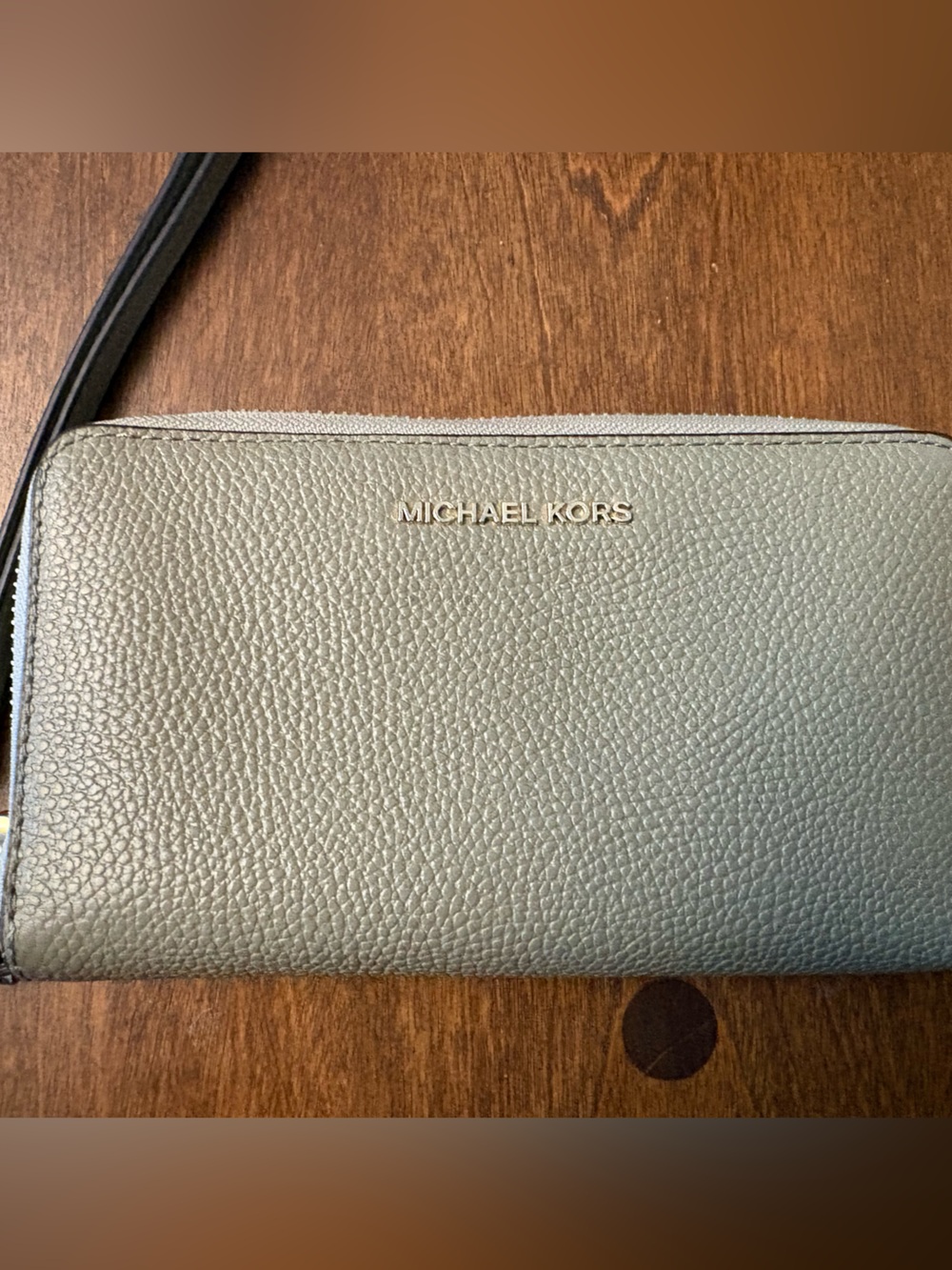 Michael Kors Pebbled Leather Wristlet Phone Case in Sage Green